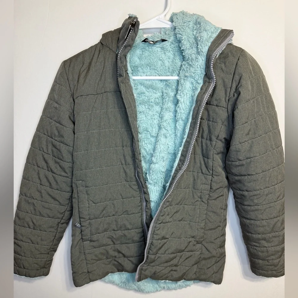 The North Face Girls Gray and Blue Hooded Jacket Size 10/12